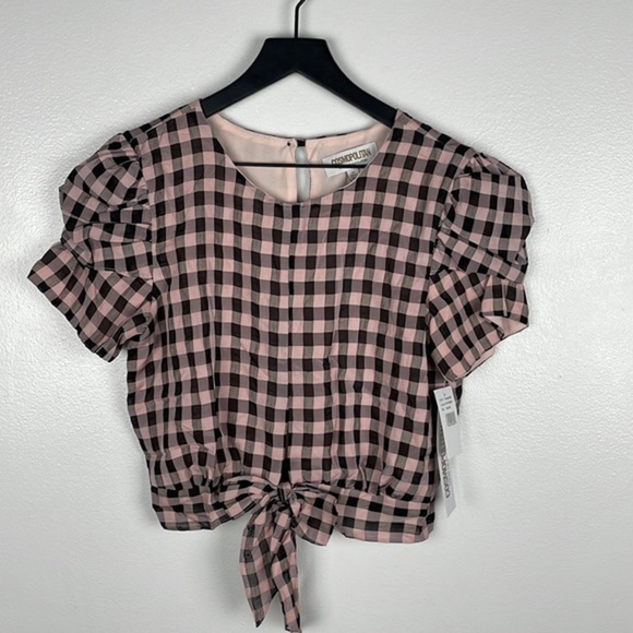 NWT Cosmo Dress the Population Gingham Cropped Blouse - Picture 1 of 7